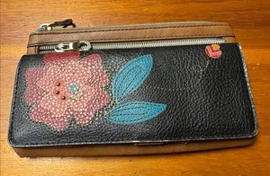 Relic Black Wallet with Pink Flower & Blue Leaves thumbnail 1