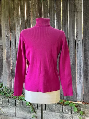 Lauren Ralph Lauren Raspberry Ribbed 100% cotton Turtleneck Sweater minimalist L thumbnail 4