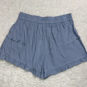 Umgee womens large linen blend baby blue ruffle shorts no pockets elastic waist thumbnail 11