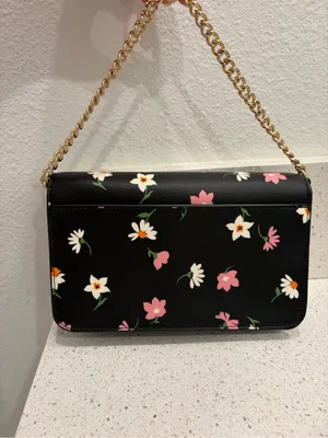 Kate Spade KF441 Madison Floral Waltz Flap Convertible Crossbody Black EUC thumbnail 8