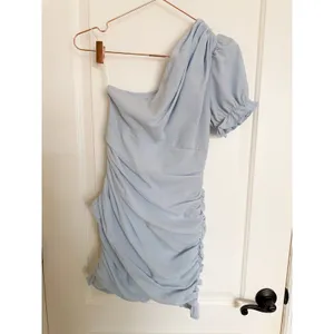 Hello Molly Mini Dress Women 4 Light Blue Excellent One‎ Shoulder Ruched Ruffle thumbnail 5