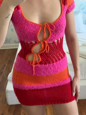 Danielle Guizio Dress Pink Orange Mini Knit thumbnail 2