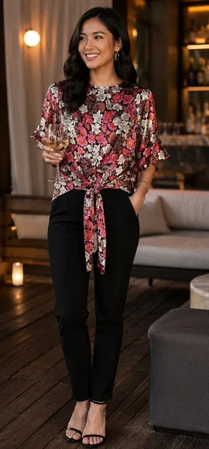 Cinq A Sept 100% Silk Pink Black Floral Jenny Blouse Top Size Small thumbnail 1