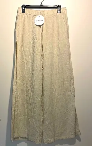 SHEIN- NWT Linen Blend Vcay Wide Leg Full Side Slit Beach Vacation Pants Size L thumbnail 1