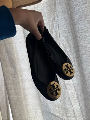 Tory Burch Reva Metallic Leather Flats Ballet Size 6.5 Womens Black Gold thumbnail 2