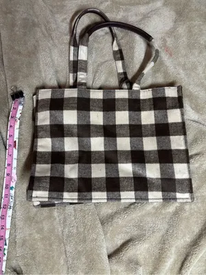 Brown Cream Buffalo Plaid Check Tote Bag Tassel Shoulder Handbag thumbnail 2