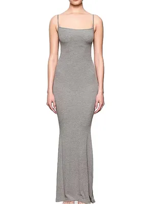 Skims Soft Ribbed Lounge Maxi Long Dress Grey thumbnail 6