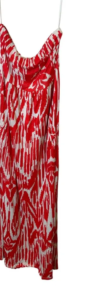 Velvet by Graham‎ & Spencer Red White Ikat Strapless Maxi Dress Size M thumbnail 1
