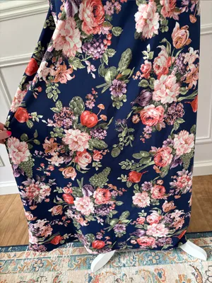 Abercrombie & Fitch Floral Fruits Cutout Maxi Dress Navy Cap Sleeve Size Medium thumbnail 4