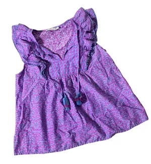Vineyard Vines Boho Ruffle Tassel Top Women M Purple Blue Geometric Pom Pom Trim thumbnail 1