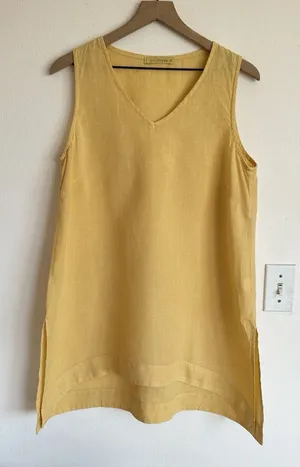 Cut Loose 100% Linen V-Neck Tunic Top M Butter Yellow Lagenlook Minimalist USA thumbnail 1