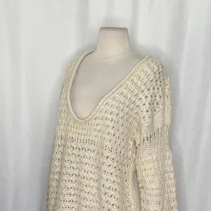 FREE PEOPLE Crashing Waves Scoop Neck Sweater Solid Cream Pullover Knit Small thumbnail 6