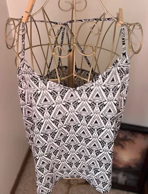 Abercrombie & Fitch Black White Geometric Print Tank Small Strappy Back Detail thumbnail 1