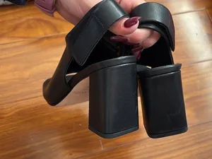 Vince Black Leather Hook and Loop Block Heels thumbnail 3