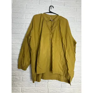 Free People mustard yellow oversized‎ long sleeve top 100% cotton women's medium thumbnail 3