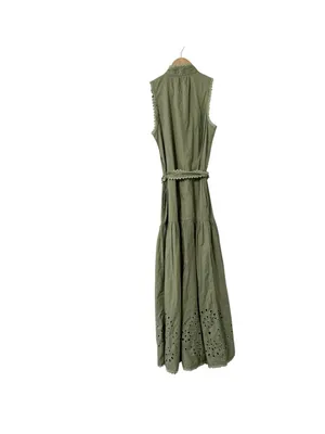 AVEC LES FILLES Eyelet Cotton Button Down Sage Green Maxi Dress thumbnail 6