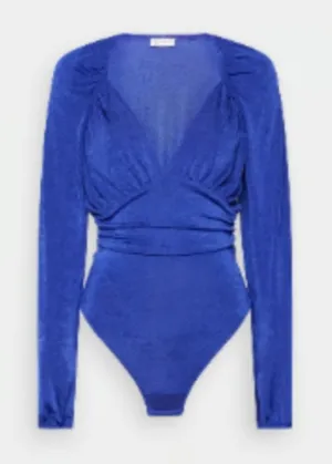 Free People Royal Blue Long Sleeve V-NeckThong Bodysuit Size Large thumbnail 1