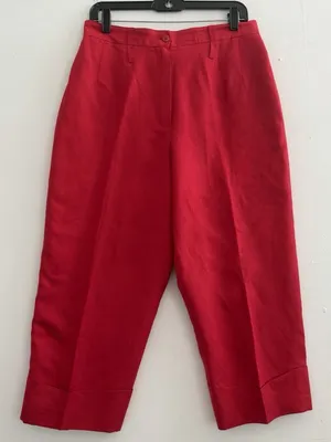 Harve Benard Red Linen Blend Cropped Wide Leg Pants Culottes Size 12 High Rise thumbnail 2
