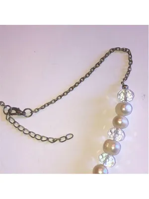Silver Tone Genuine Pearls & Clear AB Beaded Boho Heart Pendant Necklace thumbnail 4