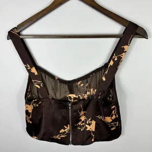 Isalis Corset Crop Top Womens Large‎ Brown Floral Satin Sleeveless Zipper Back thumbnail 5