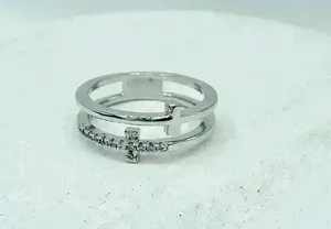 Silver Double Cross Rhinestones Ring Size 6 thumbnail 3