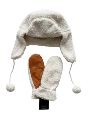 NWT GAP Sherpa Trapper Hat and Mittens Set Cream thumbnail 1