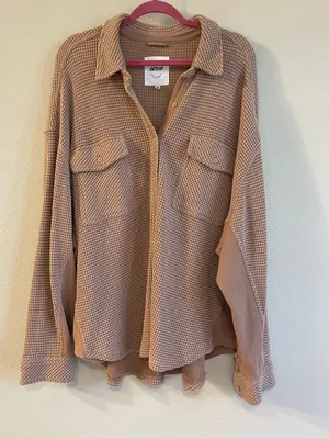 Aerie LumberJane Waffle Shirt Oversized Shacket in Beach Dune Size XXL thumbnail 2