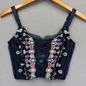 Victorias Secret Dream Angels Embroidered Corset Top Navy‎ Blue S-DD 227725-QB5 thumbnail 1