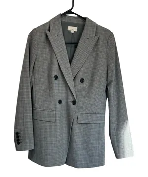 LOFT Blazer Size 2 Gray Plaid Double Breasted Career Office‎ Jacket thumbnail 1