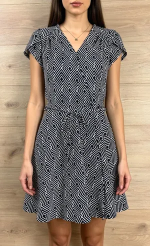 SMAK PARLOUR Black/White Geometric Faux Wrap Dress SMALL thumbnail 1