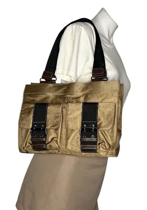 NINE WEST University Bag Bronze Nylon Brown Straps Retro Y2K VINTAGE thumbnail 1