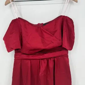 Lulus Always Celebrating Burgundy Satin Off-The-Shoulder Mini Dress Size M thumbnail 4