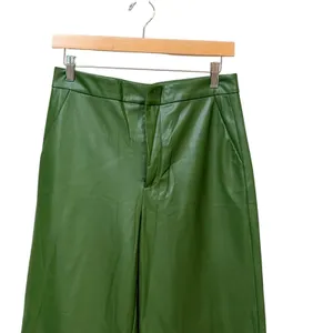 Zara Womens Green Faux Leather Wide Leg High Rise Trousers Pants Size S thumbnail 3
