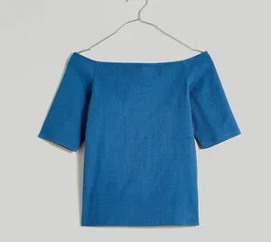 Madewell Off-Shoulder Tee in Sleekhold in Dark Mediterranean Blue Size Large NWT thumbnail 1