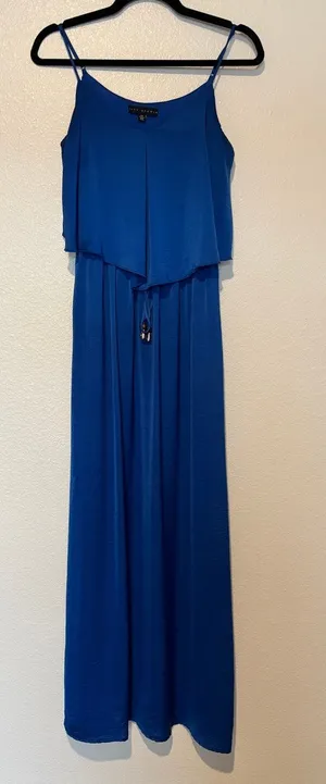 City Studio Women's Size XS Blue Double Layered Top Spaghetti Strap Maxi Dress thumbnail 1
