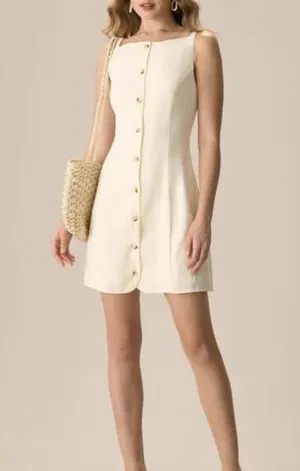 RIHOAS The Beige Boat Neck Button Mini Dress 3 thumbnail 1