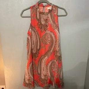 Everly Women Dress Paisley Print Orange Brown Sleeveless Shift Small thumbnail 2