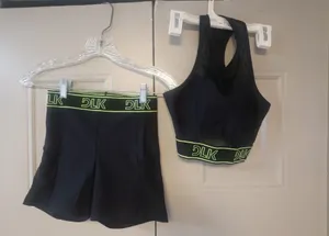 DLK Workout exercise loungewear casual summer active shorts and one should top sports bra set in black and lime green thumbnail 1