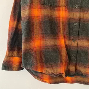 Old Navy Evermore Flannel The Boyfriend Shirt Orange Black Plaid Women's Medium thumbnail 4