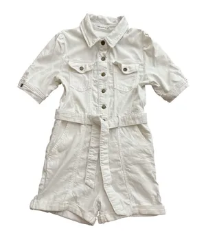 Avec Les Filles‎ Denim Utility Romper Size Medium White Belted Short Sleeve thumbnail 1