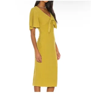 NWOT Revolve Tularosa chase short sleeve midi dress in pear with bow thumbnail 2
