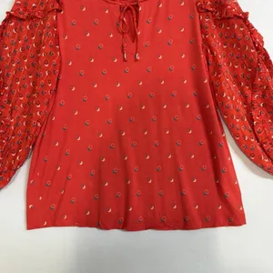 Anthropologie Maeve‎ Size-S Womens Jacquin Lace Sleeve Blouse Orange thumbnail 9