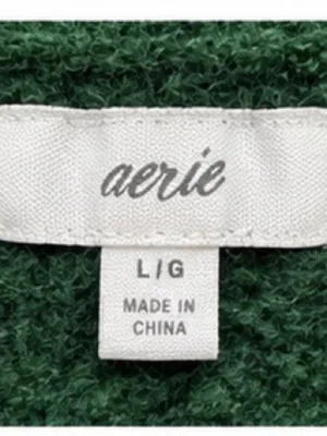 Aerie Size Large Green Textured V-Neck Oversized Sweater thumbnail 4
