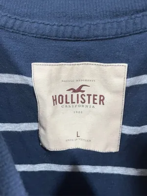 Hollister Co. navy blue and gray striped 3/4-sleeve V-neck babydoll top large thumbnail 4