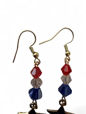 Handmade Red White Blue Crystal American Flag Star Earrings thumbnail 4