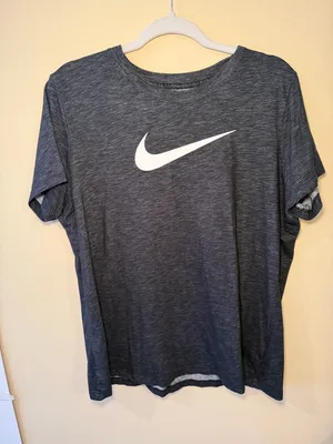 Nike Women’s Charcoal Heather Short Sleeve Tee with White Swoosh thumbnail 1
