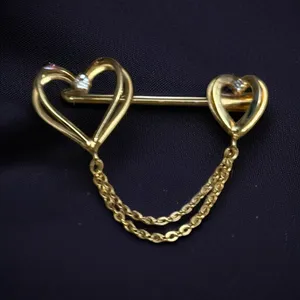 Vintage gold tone double hearts with swag chain stick pin thumbnail 1