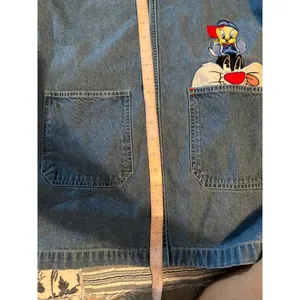 Vintage 90s Looney Tunes Denim Jumper Dress Tweety Sylvester Embroidered‎ dress thumbnail 8
