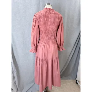 BALILN Dusty Pink Linen Maxi Dress Smocked Long Puff Sleeve Tiered Boho XL thumbnail 8