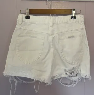 Rollas White Ripped Denim Shorts thumbnail 5
